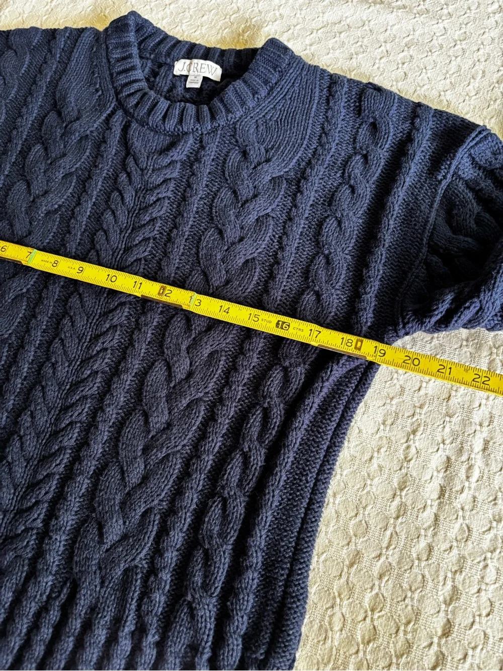 J. Crew Men's Deep Navy Cable Crewneck Sweater Cotton